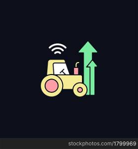 Agricultural modernization RGB color icon for dark theme. Modern agriculture. Hi tech innovations. Isolated vector illustration on night mode background. Simple filled line drawing on black. Agricultural modernization RGB color icon for dark theme