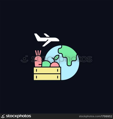 Agricultural products export RGB color icon for dark theme. Agricultural goods delivering. Shipping goods. Isolated vector illustration on night mode background. Simple filled line drawing on black. Agricultural products export RGB color icon for dark theme