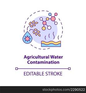 Agricultural water contamination concept icon. Water pollution type abstract idea thin line illustration. Pesticides usage. Isolated outline drawing. Editable stroke. Arial, Myriad Pro-Bold fonts used. Agricultural water contamination concept icon