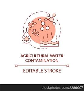Agricultural water contamination terracotta concept icon. Chemical contaminants abstract idea thin line illustration. Isolated outline drawing. Editable stroke. Arial, Myriad Pro-Bold fonts used. Agricultural water contamination terracotta concept icon