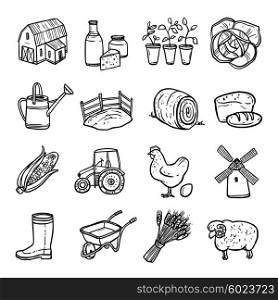 Agriculture Black White Icons Set . Agriculture black white icons set with tractor hen and bread symbols flat isolated vector illustration