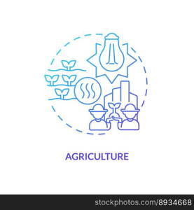 Agriculture blue gradient concept icon. Warming system for plants. Usage of geothermal energy abstract idea thin line illustration. Isolated outline drawing. Myriad Pro-Bold font used. Agriculture blue gradient concept icon