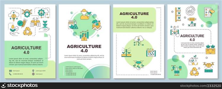 Agriculture development green brochure template. Farming industry. Leaflet design with linear icons. 4 vector layouts for presentation, annual reports. Arial-Bold, Myriad Pro-Regular fonts used. Agriculture development green brochure template