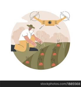 Agriculture drone use abstract concept vector illustration. Agriculture precision farming, first responder, analysis, crops spraying, drone surveillance, irrigation monitoring abstract metaphor.. Agriculture drone use abstract concept vector illustration.