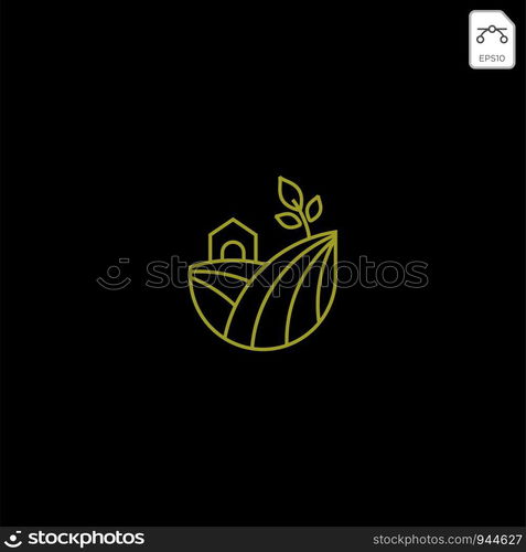 agriculture eco nature green line art logo template icon element isolated. agriculture eco green line art logo template icon element