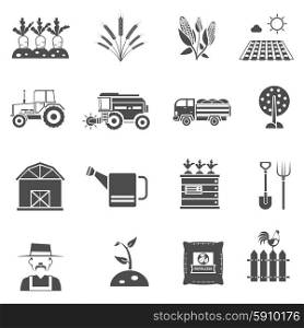 Agriculture farm and garden black icons set isolated vector illustration. Agriculture Icons Set
