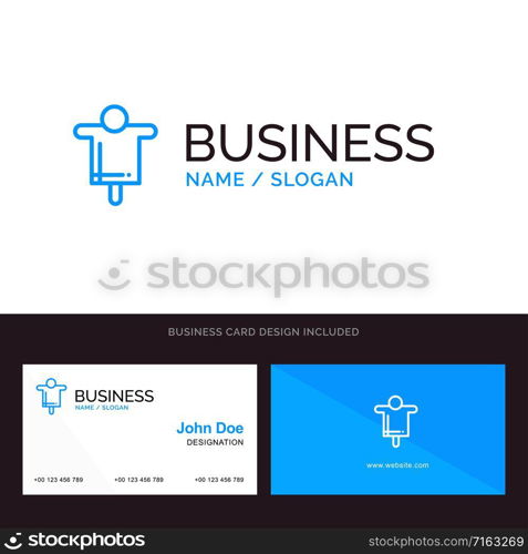 Agriculture, Farm, Farming, Scarecrow Blue Business logo and Business Card Template. Front and Back Design