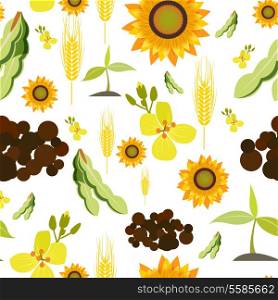 Agriculture farming organic food plant wheat sunflower seamless pattern vector illustration