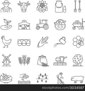 Agriculture linear icons set. Agriculture linear icons set. Farming. Agricultural implement. Thin line contour symbols. Isolated vector outline illustrations