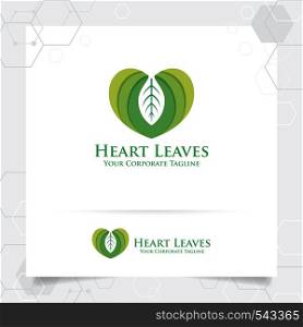 Agriculture logo design with concept of leaves icon and heart love vector. Green nature logo used for agricultural systems, farmer, and plantation products.