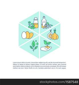 Agriculture products concept icon with text. Olive oil producing. Animal products. Green meat. PPT page vector template. Brochure, magazine, booklet design element with linear illustrations. Agriculture products concept icon with text