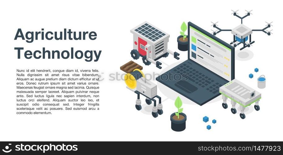 Agriculture technology concept banner. Isometric illustration of agriculture technology vector concept banner for web design. Agriculture technology concept banner, isometric style