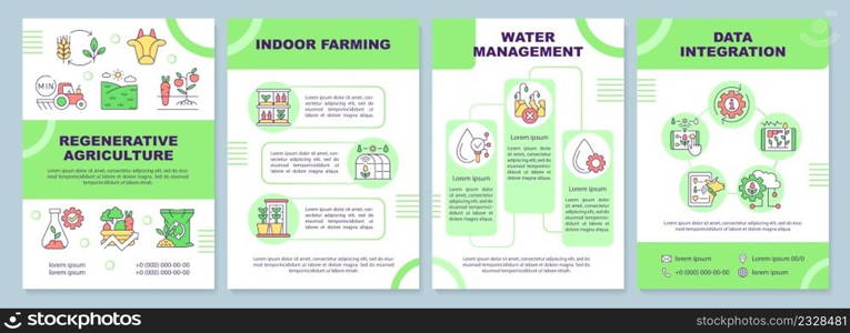 Agriculture trends green brochure template. Industry development. Leaflet design with linear icons. 4 vector layouts for presentation, annual reports. Arial-Black, Myriad Pro-Regular fonts used. Agriculture trends green brochure template