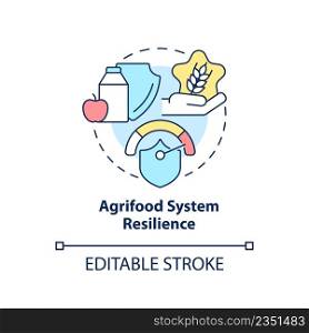 Agrifood system resilience concept icon. Food security approaches abstract idea thin line illustration. Isolated outline drawing. Editable stroke. Arial, Myriad Pro-Bold fonts used. Agrifood system resilience concept icon
