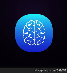 AI app icon. UI/UX user interface. Digital brain. Artificial intelligence. Neurotechnology. Neural network. Machine learning. Web or mobile application. Vector isolated illustration. AI app icon