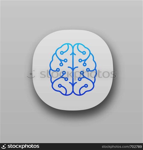 AI app icon. UI/UX user interface. Digital brain. Artificial intelligence. Neurotechnology. Neural network. Machine learning. Web or mobile application. Vector isolated illustration. AI app icon