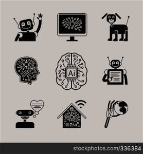 AI, Artificial Intelligence, AI icons ans AI signs. Vector illustration. AI, Artificial Intelligence icons and signs