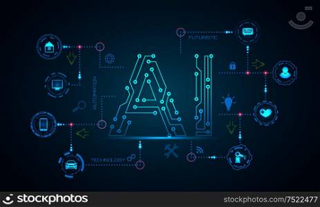 AI (Artificial Intelligence) Concept Machine Learning, Nanotechnologies, Smart Objects and Global Network Technology - Illustration Vector. AI (Artificial Intelligence) Concept Machine Learning, Nanotechnologies, Smart Objects and Global Network Technology