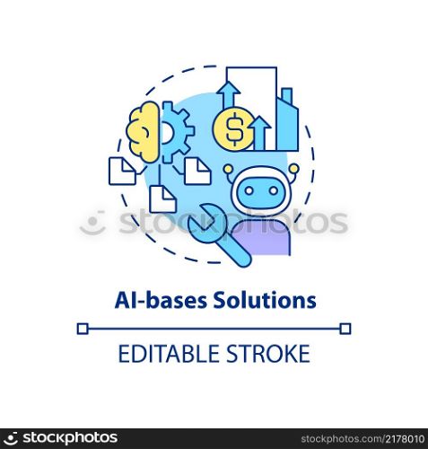 AI bases solutions concept icon. Cost efficient technology for business. Web 3 0 abstract idea thin line illustration. Isolated outline drawing. Editable stroke. Arial, Myriad Pro-Bold fonts used. AI bases solutions concept icon