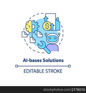 AI bases solutions concept icon. Cost efficient technology for business. Web 3 0 abstract idea thin line illustration. Isolated outline drawing. Editable stroke. Arial, Myriad Pro-Bold fonts used. AI bases solutions concept icon