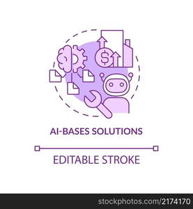 AI bases solutions purple concept icon. Cost efficient technology. Web 3 0 abstract idea thin line illustration. Isolated outline drawing. Editable stroke. Arial, Myriad Pro-Bold fonts used. AI bases solutions purple concept icon