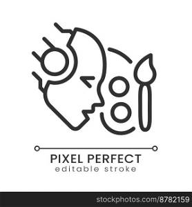 AI creates pixel perfect linear icon. Artificial intelligence artwork. Image producing. Art generator. Machine learning. Thin line illustration. Contour symbol. Vector outline drawing. Editable stroke. AI creates pixel perfect linear icon