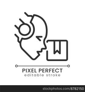AI delivers pixel perfect linear icon. Autonomous robot. Ecommerce shipping. Supply automation. Food delivery. Thin line illustration. Contour symbol. Vector outline drawing. Editable stroke. AI delivers pixel perfect linear icon