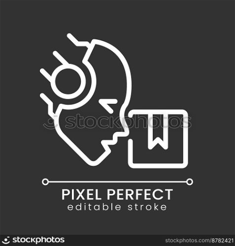 AI delivers pixel perfect white linear icon for dark theme. Autonomous robot. Ecommerce shipping. Supply automation. Thin line illustration. Isolated symbol for night mode. Editable stroke. AI delivers pixel perfect white linear icon for dark theme