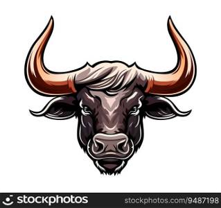 AI generated bull ox mascot for sport club or team league emblem, vector wild animal symbol. AI generated angry ox bull with horns for baseball varsity team, hockey league or soccer sport club mascot. AI generated bull ox mascot for sport club emblem