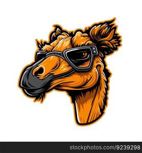 Ai generated cartoon camel mascot wear glasses. Isolated head of fun and quirky desert animal character that portrays intelligence and wit. Cool smart hipster camel face, symbol of vision or travel. Ai generated cartoon camel mascot wear glasses