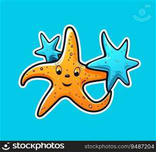 AI generated cartoon starfish character mascot. College, swimming or diving club, sport team animal cute character symbol or vector mascot or ocean bottom animal, sea aquatic life, funny starfish. AI generated cartoon starfish character mascot