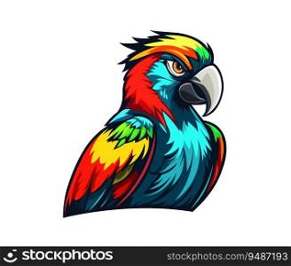 Ai generated parrot bird mascot with colorful vibrant feathers, representing energy, charisma and liveliness. Playful and charismatic tropical bird character, emblem for sports team, club or zoo. Ai generated parrot mascot with vibrant feathers