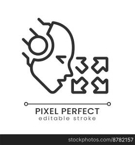 AI moves pixel perfect linear icon. Autonomous vehicle. Artificial intelligence software. Self-driving car technology. Thin line illustration. Contour symbol. Vector outline drawing. Editable stroke. AI moves pixel perfect linear icon