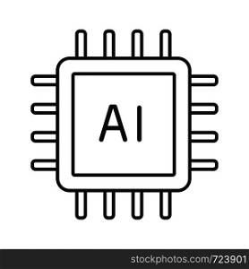 AI processor linear icon. Microprocessor for artificial intelligence system. Thin line illustration. Microchip, chipset. CPU. Central processing unit. Vector isolated outline drawing. Editable stroke. AI processor linear icon