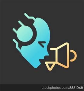 AI promotes gradient glyph icon with lineart for dark theme. Advertising optimization. Personalized marketing c&aigns. Isolated color vector illustration for night mode. Solid linear pictogram. AI promotes gradient glyph icon with lineart for dark theme