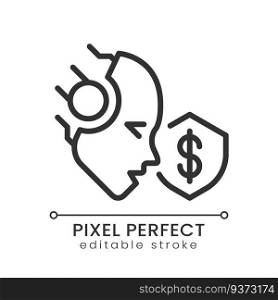AI protects pixel perfect linear icon. Credit card fraud detection. Artificial intelligence solution. Bank security. Thin line illustration. Contour symbol. Vector outline drawing. Editable stroke. AI protects pixel perfect linear icon