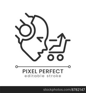 AI sells pixel perfect linear icon. Customer tracking system. Virtual shopping cart. Retail business. Sales efficiency. Thin line illustration. Contour symbol. Vector outline drawing. Editable stroke. AI sells pixel perfect linear icon
