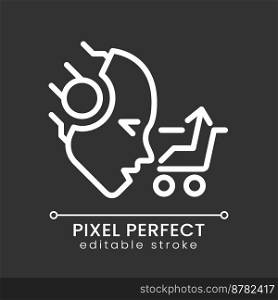 AI sells pixel perfect white linear icon for dark theme. Customer tracking system. Virtual shopping cart. Retail business. Thin line illustration. Isolated symbol for night mode. Editable stroke. AI sells pixel perfect white linear icon for dark theme