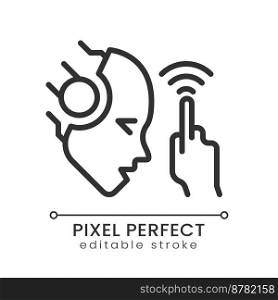 AI touches pixel perfect linear icon. Artificial intelligence tactile development. Sensor usage. Innovative technology. Thin line illustration. Contour symbol. Vector outline drawing. Editable stroke. AI touches pixel perfect linear icon
