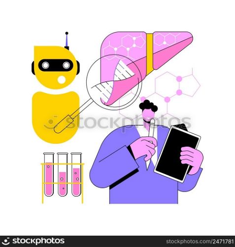 AI use in healthcare abstract concept vector illustration. AI in healthcare, artificial intelligence in drug industry, machine diagnosis system, medicine of the future abstract metaphor.. AI use in healthcare abstract concept vector illustration.