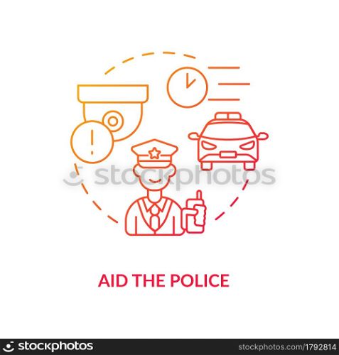 Aid the police red concept icon. Theft detection system. Safety from burglar. Security camera alerts for crime prevention abstract idea thin line illustration. Vector isolated outline color drawing. Aid the police red concept icon