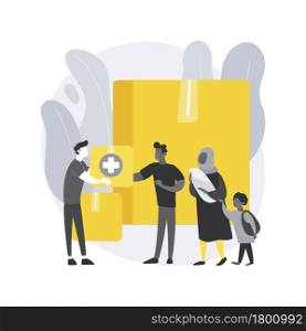 Aid to disadvantaged groups abstract concept vector illustration. Humanitarian aid, material assistance, government volunteer help, vulnerable people, basic necessities, shelter abstract metaphor.. Aid to disadvantaged groups abstract concept vector illustration.