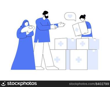 Aid to disadvantaged groups abstract concept vector illustration. Humanitarian aid, material assistance, government volunteer help, vulnerable people, basic necessities, shelter abstract metaphor.. Aid to disadvantaged groups abstract concept vector illustration.
