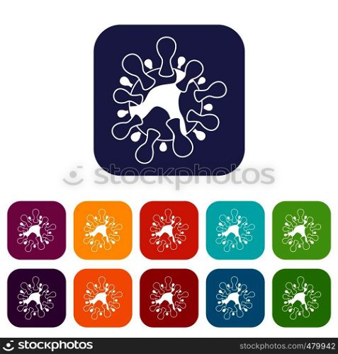 AIDS virus icons set vector illustration in flat style in colors red, blue, green, and other. AIDS virus icons set