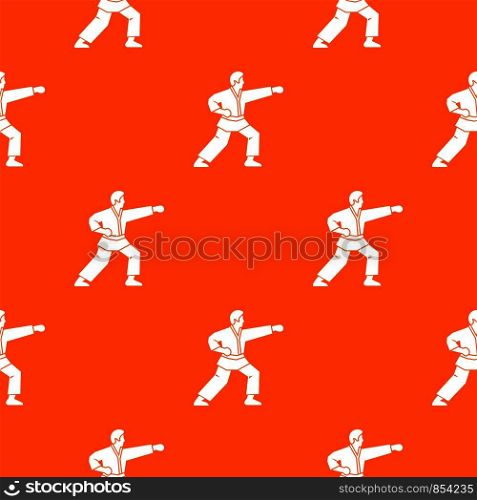 Aikido fighter pattern repeat seamless in orange color for any design. Vector geometric illustration. Aikido fighter pattern seamless