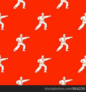 Aikido fighter pattern repeat seamless in orange color for any design. Vector geometric illustration. Aikido fighter pattern seamless