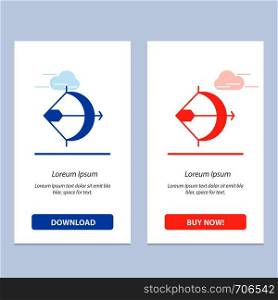 Aim, Archery, Arrow, Bow, Shoot Blue and Red Download and Buy Now web Widget Card Template