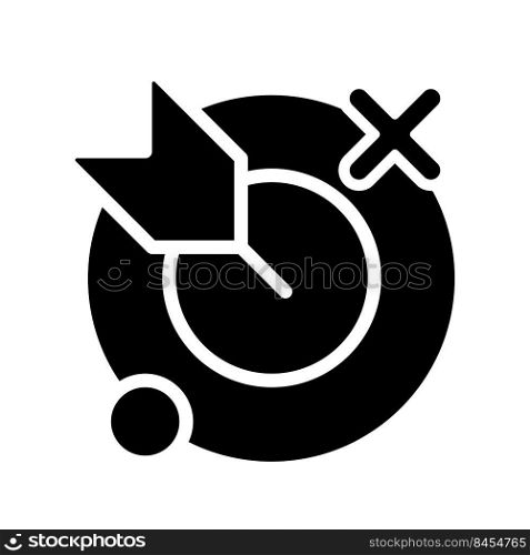 Aim black glyph icon. Business goals and targets. Corporate achievements. Success. Competitive process. Silhouette symbol on white space. Solid pictogram. Vector isolated illustration. Aim black glyph icon