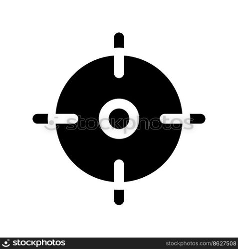 Aim black glyph ui icon. Focus on business target. Corporate goals reaching. User interface design. Silhouette symbol on white space. Solid pictogram for web, mobile. Isolated vector illustration. Aim black glyph ui icon