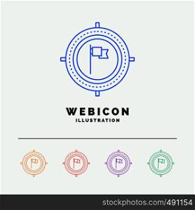 Aim, business, deadline, flag, focus 5 Color Line Web Icon Template isolated on white. Vector illustration. Vector EPS10 Abstract Template background
